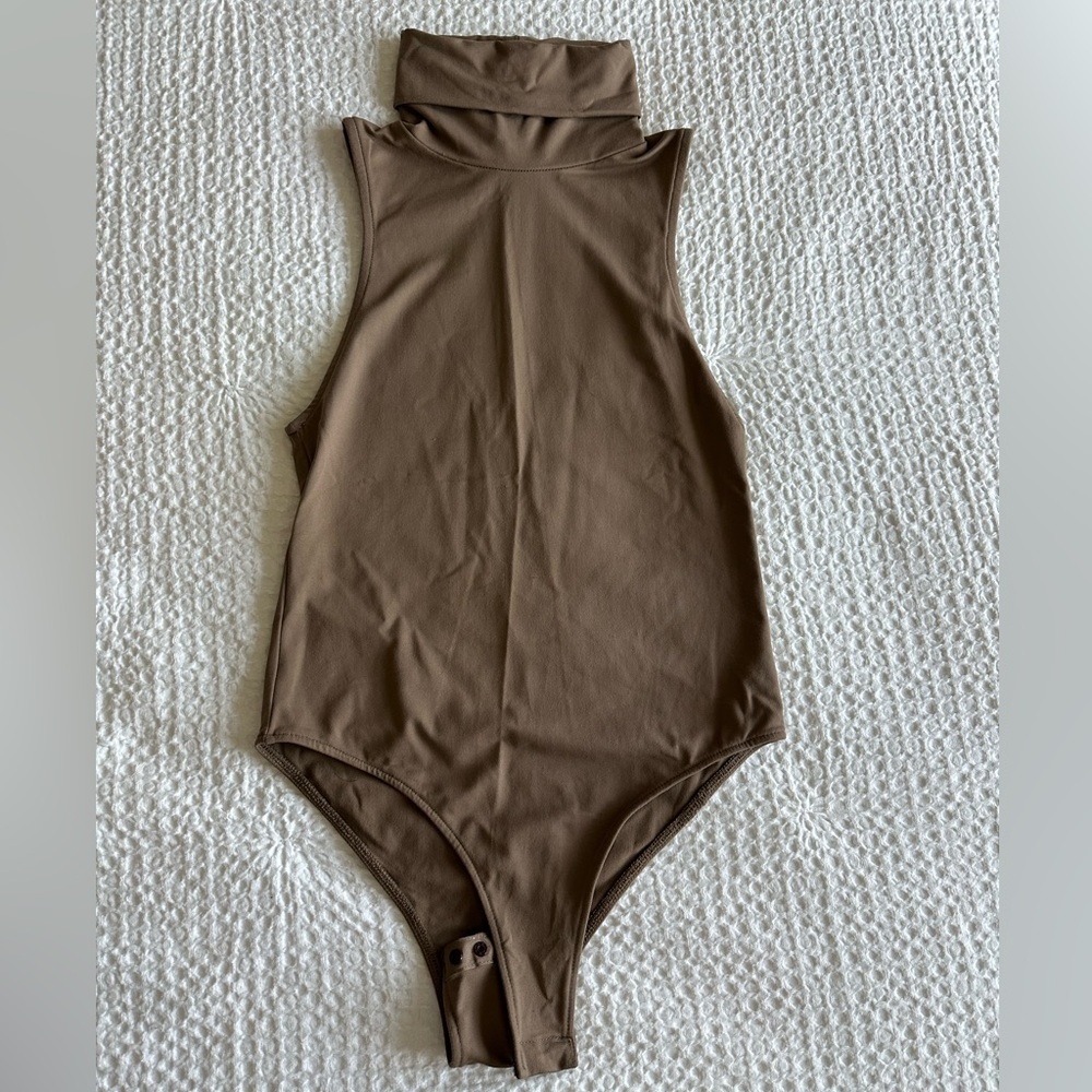 Zara Brown Sleeveless Turtleneck Stretch Bodysuit